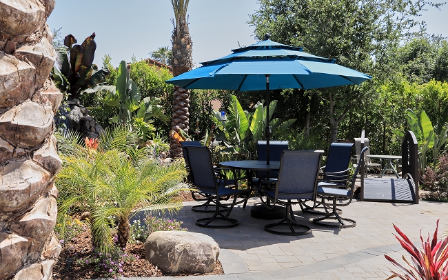 Outdoor patio setup for gatherings at rehab facility
